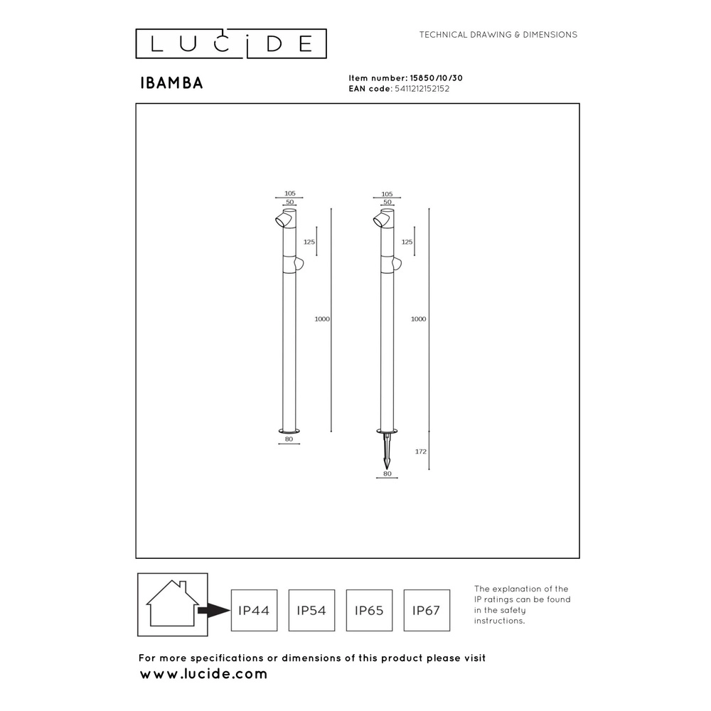 Éclairage de chemin Ibamba Double Noir Lucide 5411212152152