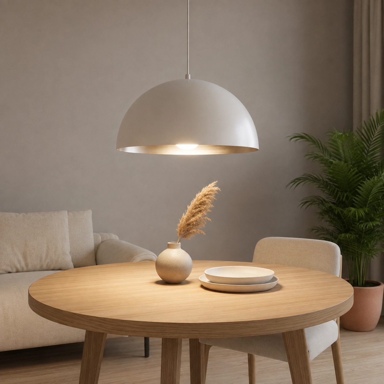 Grande lampe suspendue Gala Ø 50cm blanc intérieur argent
