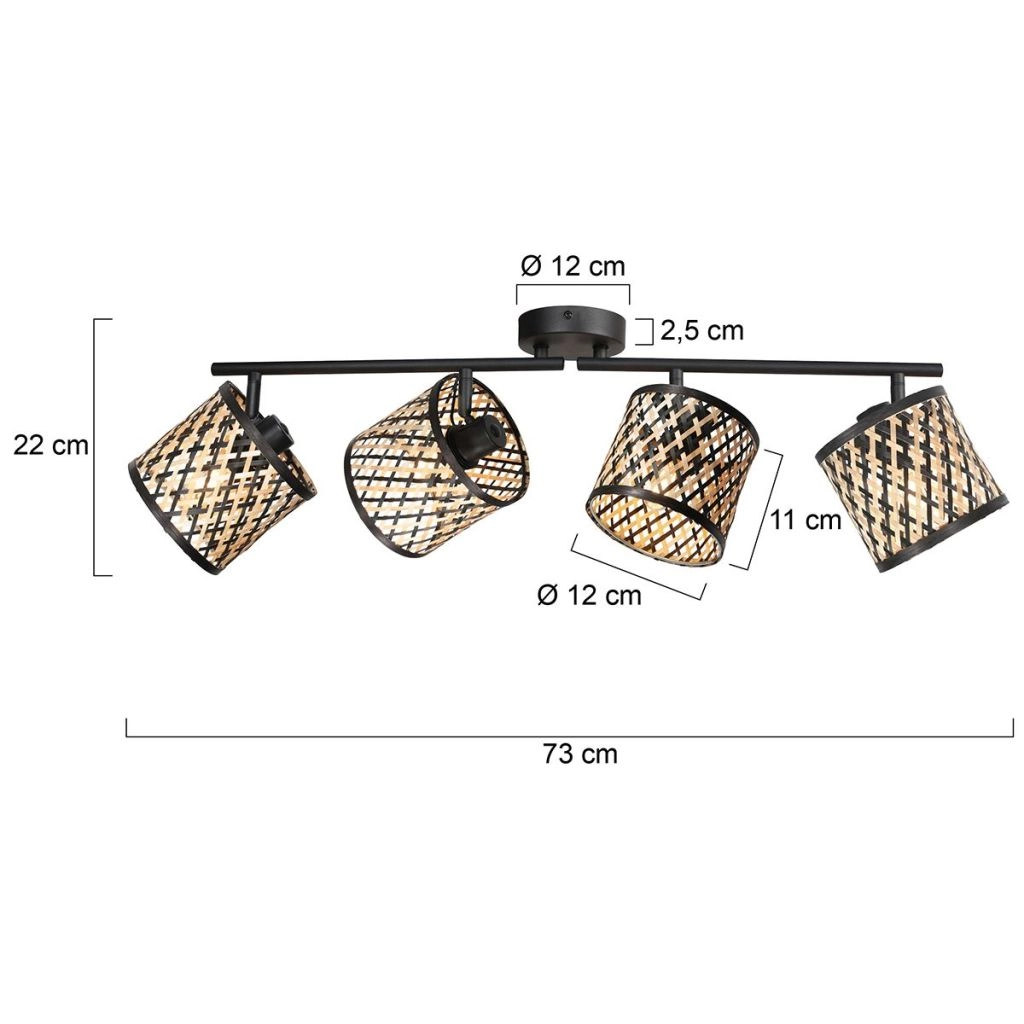 Lampe de plafond à 4 lumières Sumba avec des lunettes en bambou de 12 cm Steinhauer 8712746182842