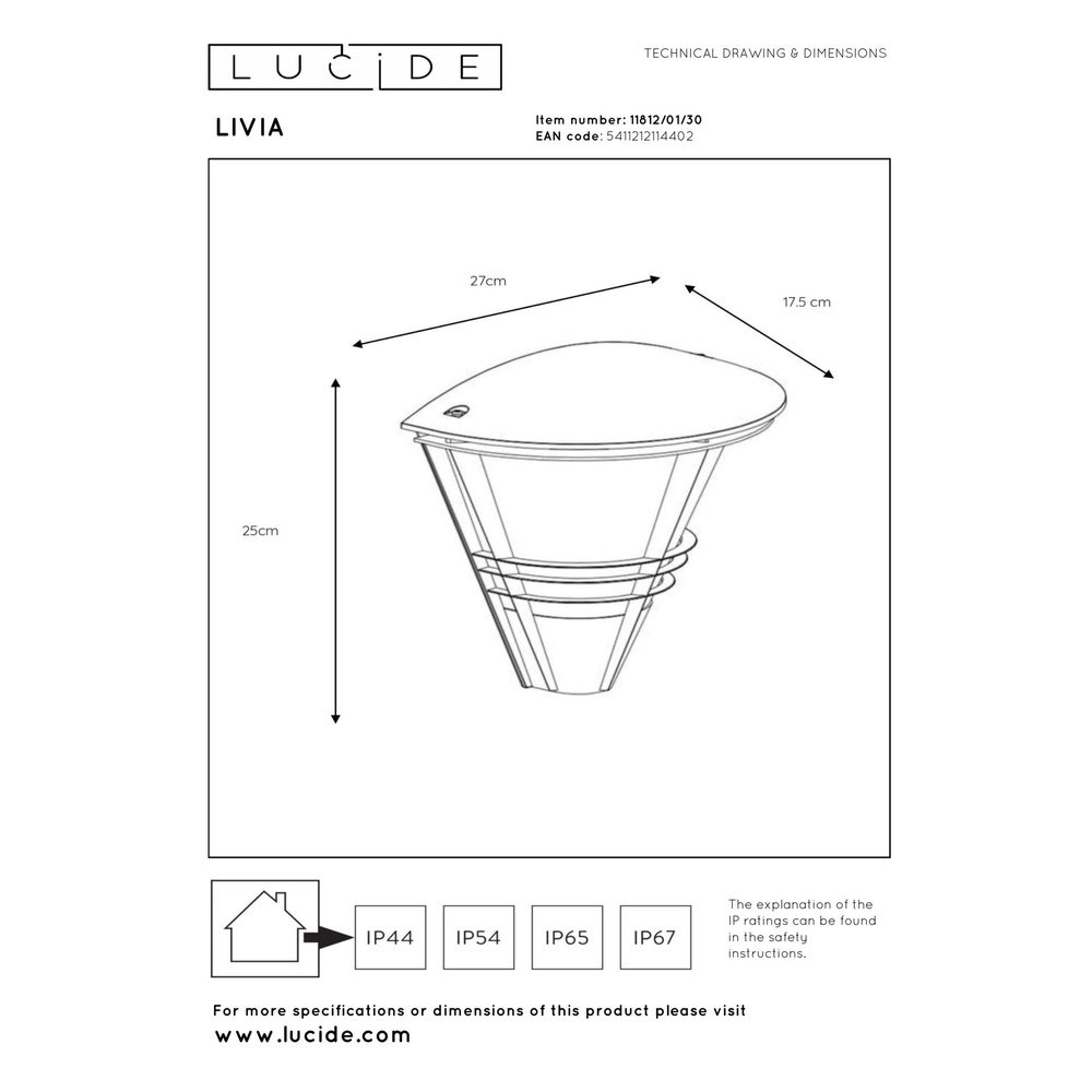 Lampe murale de conception Livia Noir Lucide 5411212114402