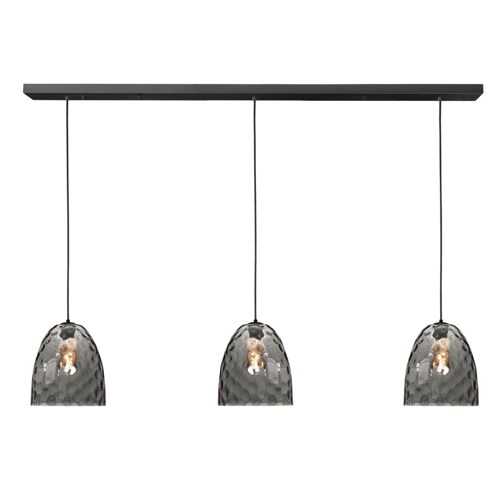 Suspension 3 lumières Fantasy noir avec verre brun droit Suspension 3 lumières Fantasy noir avec verre brun droit