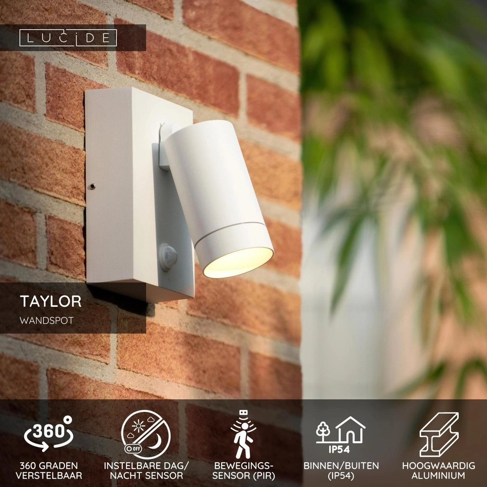 Projecteur mural Taylor IP54 avec le capteur blanc Lucide 5411212092700