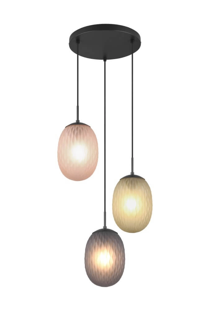 Lampe suspendue 3 lumières Facette avec verre coloré nervuré