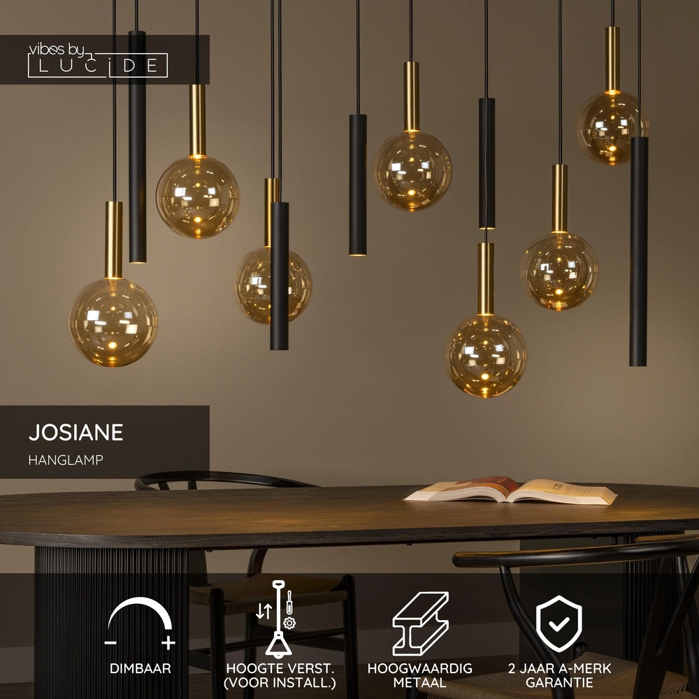 Lampe suspendue à 12 lampes Josiane noir avec or Lucide Vibes 5411212212160