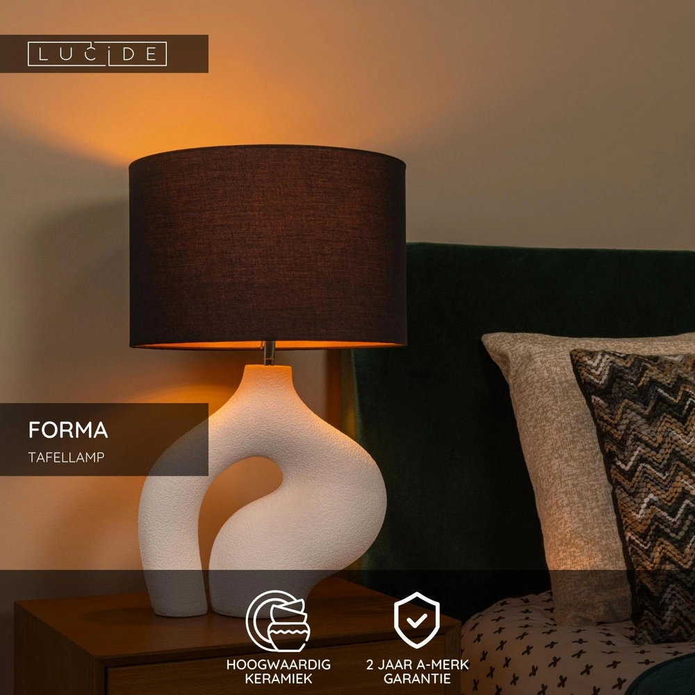 Lampe de table organique Forma Blanc avec capuche noire Lucide 5411212345820