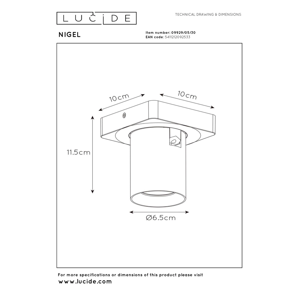 Projecteur de plafond Nigel Noir Lucide 5411212092533