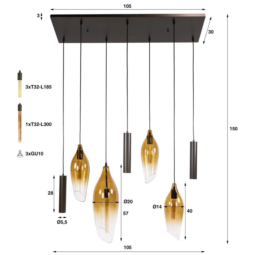 Lampe pendante élégante Cocoon avec du verre qui s’estompe. Lyora 8716803511941