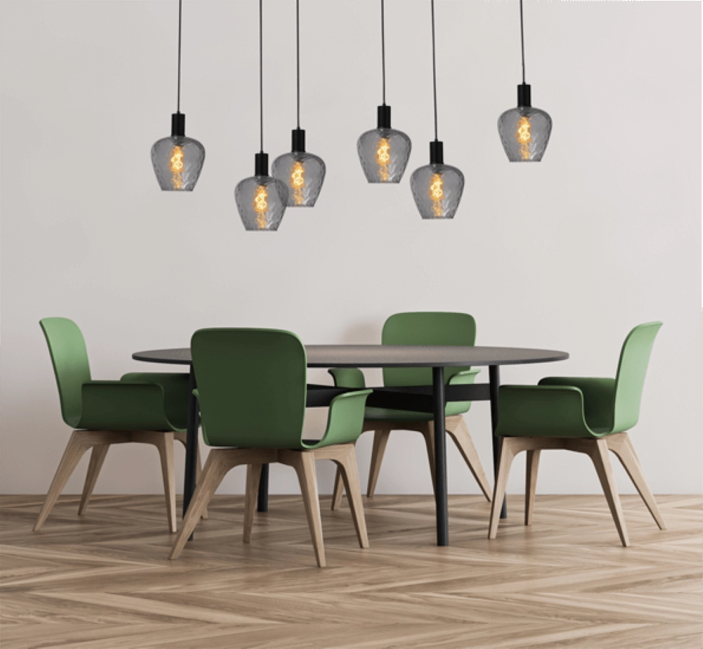 Lampe suspendue 6 lumières - noire - Porto avec des verres à fumée Diamond Masterlight 8718121270494