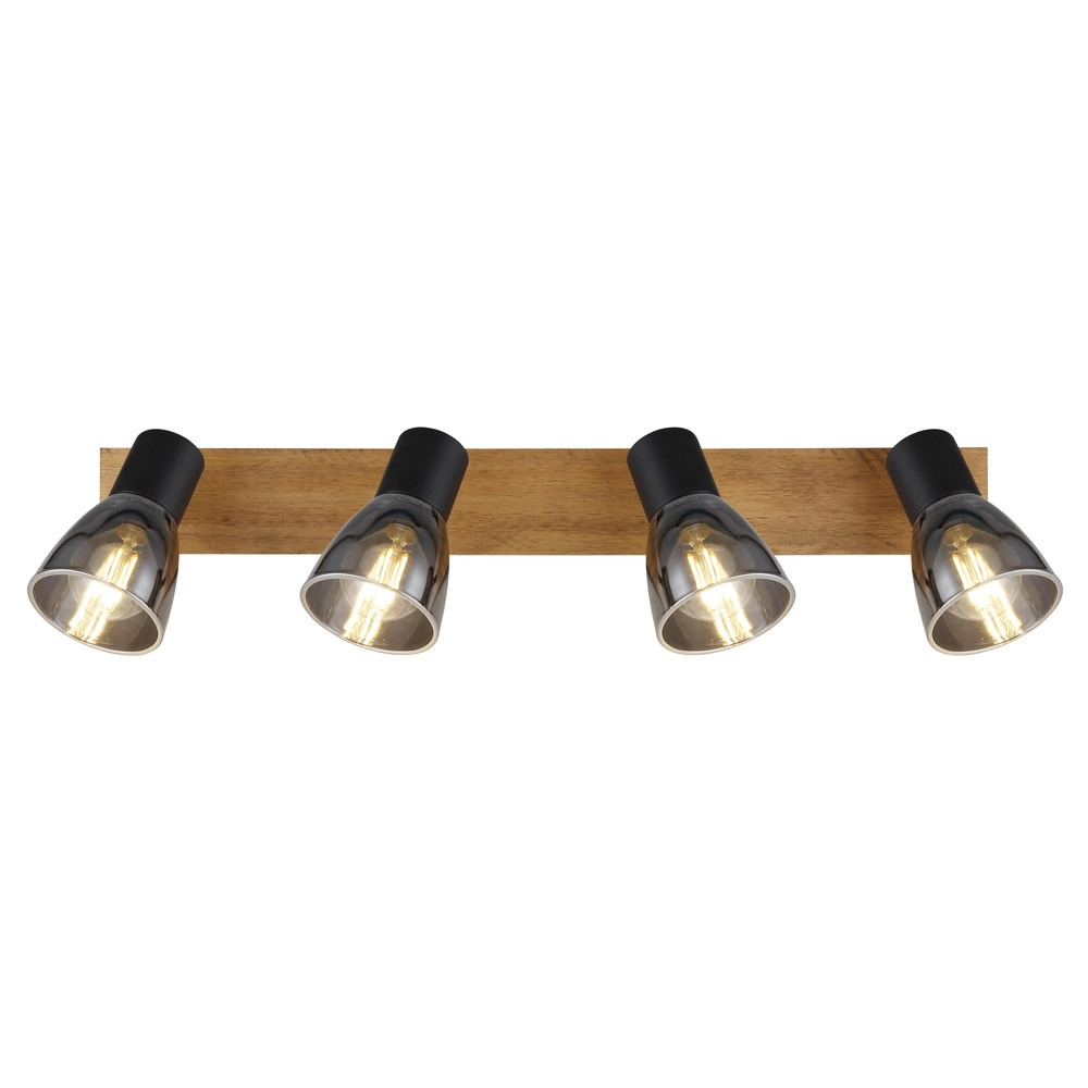 Lampe de plafond Claude 4-noir clair avec bois Globo 9007371434213