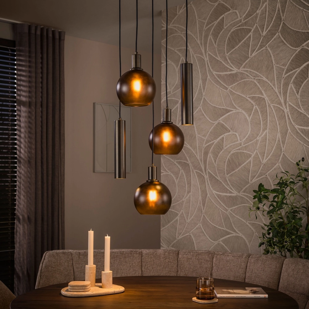 Lampe pendante de conception Sfera Marron Sienne à 5 clairs avec verre dépoli
