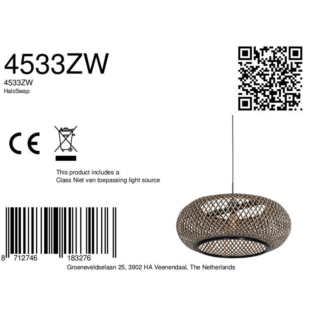 Suspension HaloSwap Ø 60cm noir et rotin Steinhauer 8712746183276