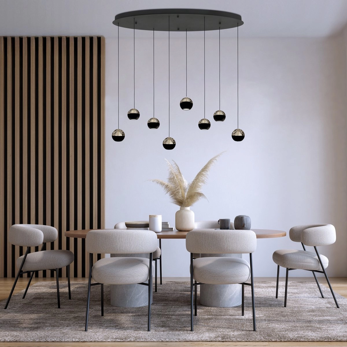 Lampe suspendue ovale Belluno LED 8 voyants - Noir Steinhauer 8712746184006
