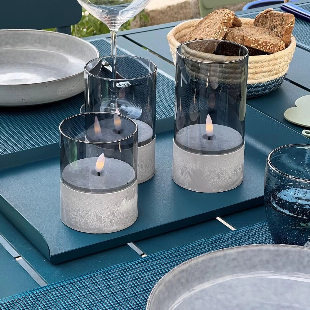 Ensemble de 3 lampes de table Bougie verre de fumée Brilliant 4004353428326