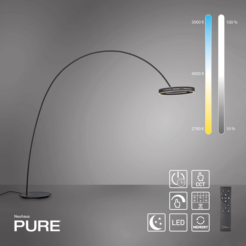 Lampe à arc élégante Pure Loop-Bow Ajustable - Black Pearl Paul Neuhaus 4012248397152