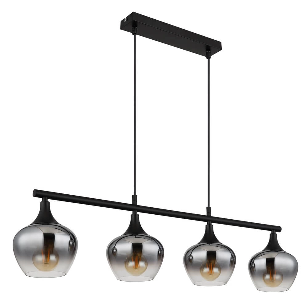 Suspension 4 lumières Maxy noir avec verre fumé Globo 9007371471188