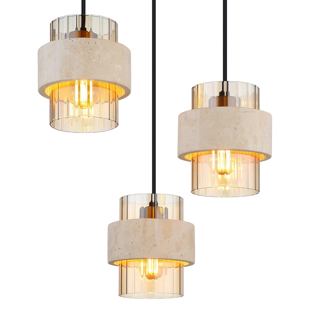 Lampe pendante à 3 lampes Daren noir avec marbre Globo 9007371589654