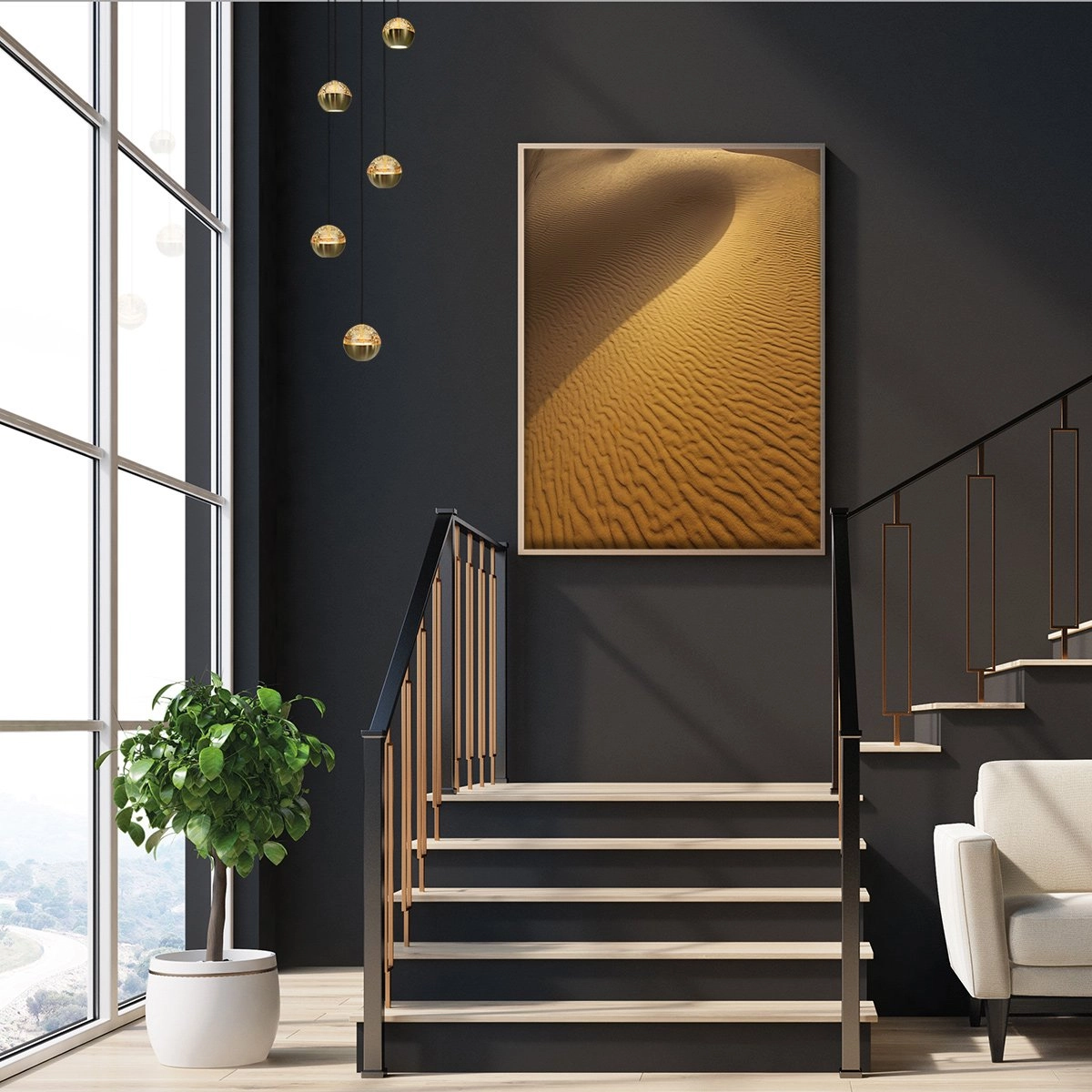 Lampe suspendue vide à 5 lumières Belluno LED - laiton or avec verre Steinhauer 8712746183870