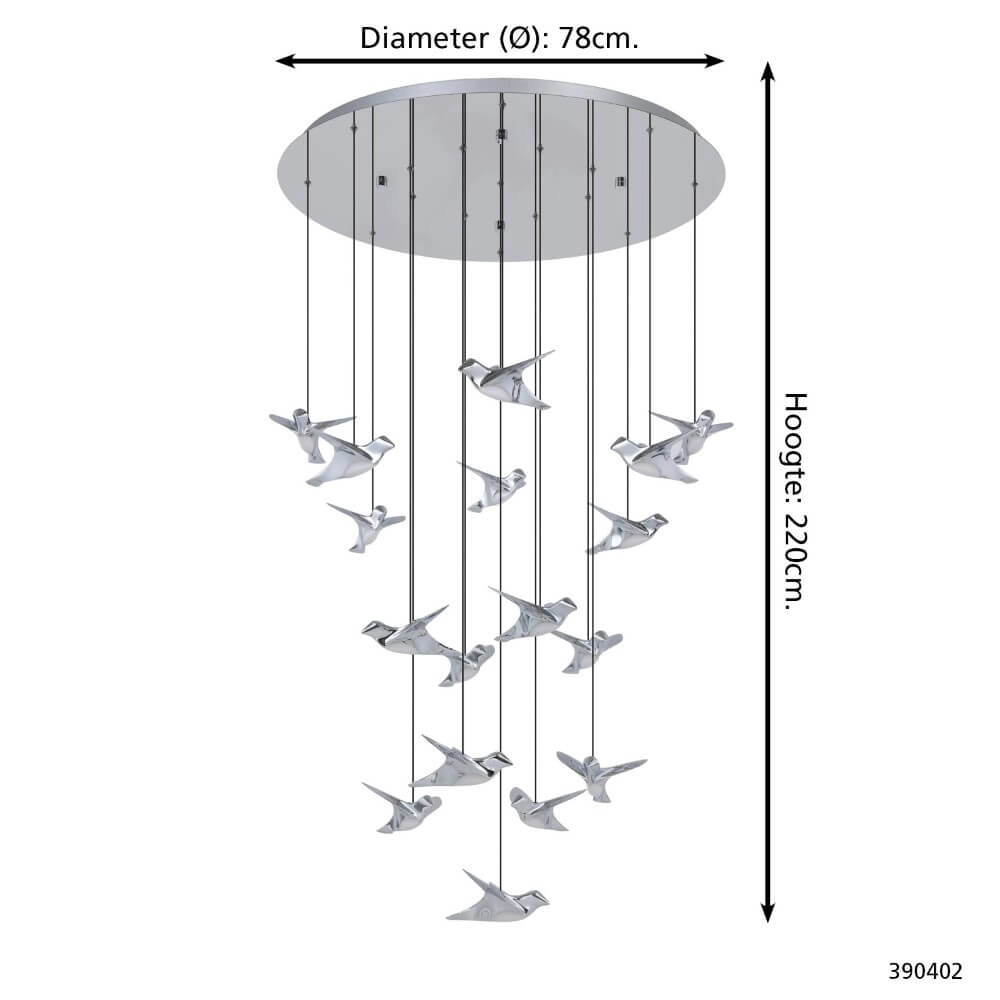 17-light hanging lamp Paratebueno 1 chrome round Stars of Light 9008606292233