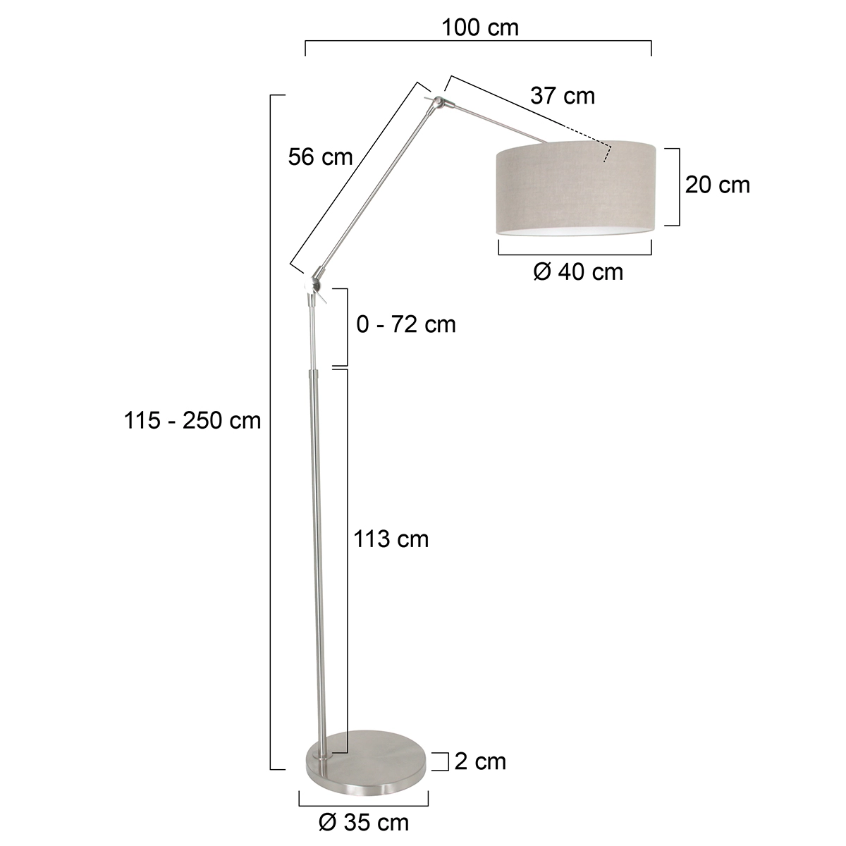 Lampe de lecture au sol Prestige Chic Acier inoxydable avec abat-jour taupe 40 cm Steinhauer 8712746145717