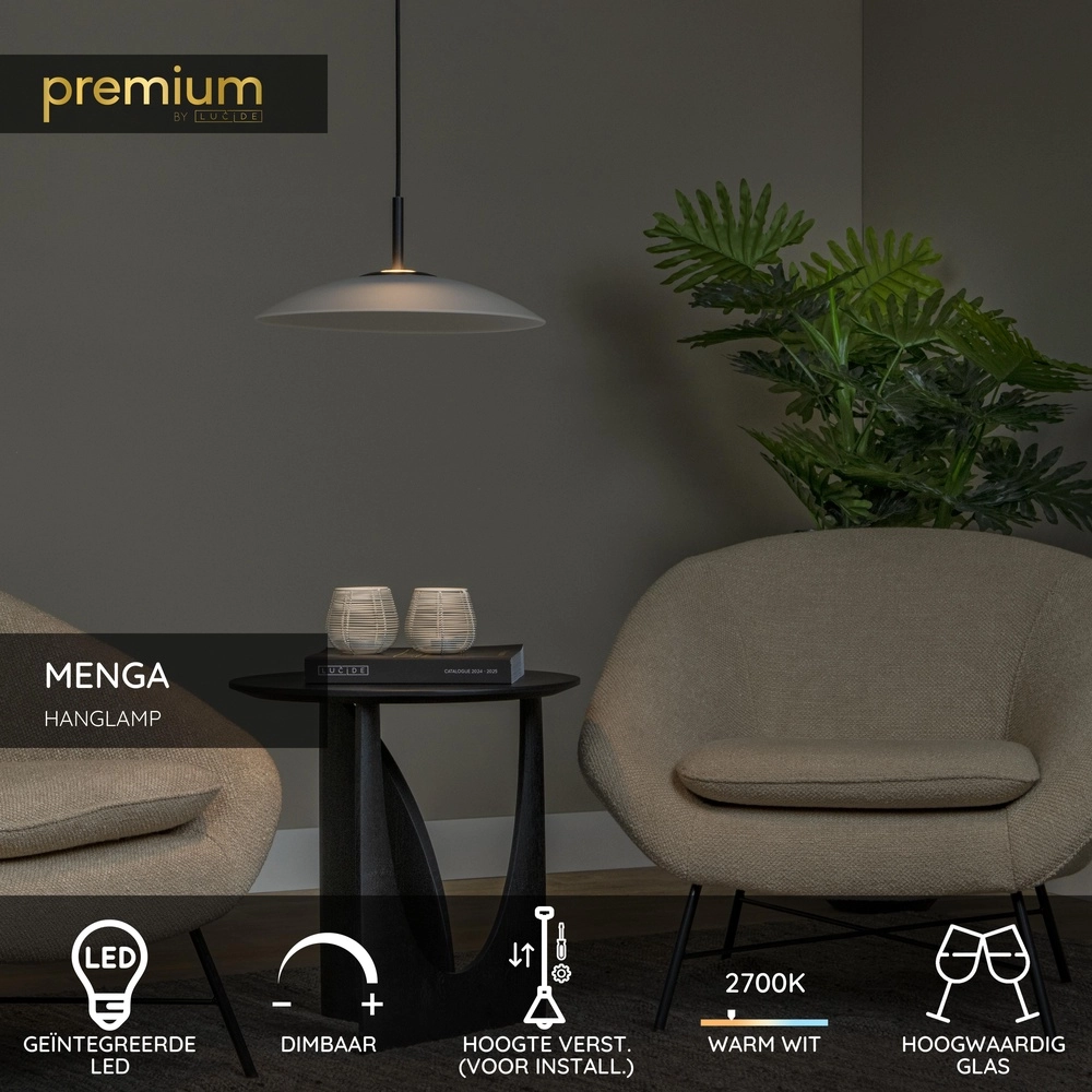 Lampe suspendue élégante Menga Ø verre blanc de 40 cm Premium by Lucide 5411212251183