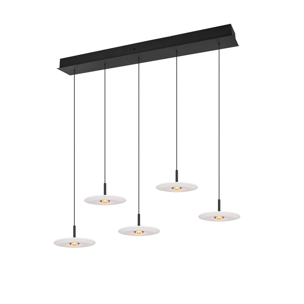 Lampe pendante de conception Sirena Cinq lumières en verre blanc