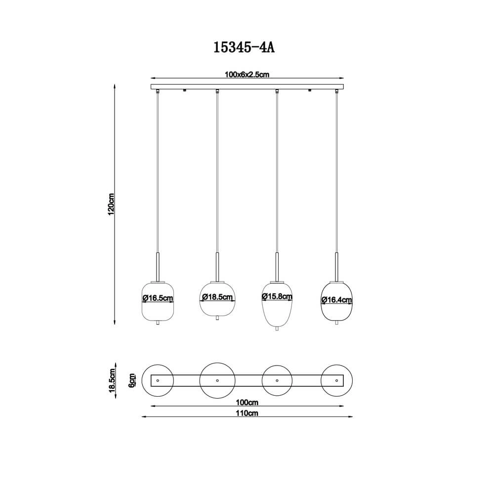 Suspension Blacky Verre ambré et fumé 4 lumières Globo 9007371431717
