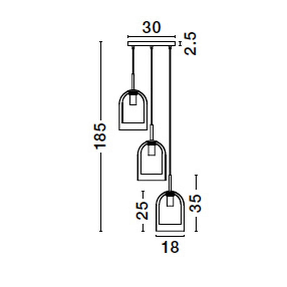 Suspension Velor 3 lumières noir avec verre ambré rond Lyora 5212017431219