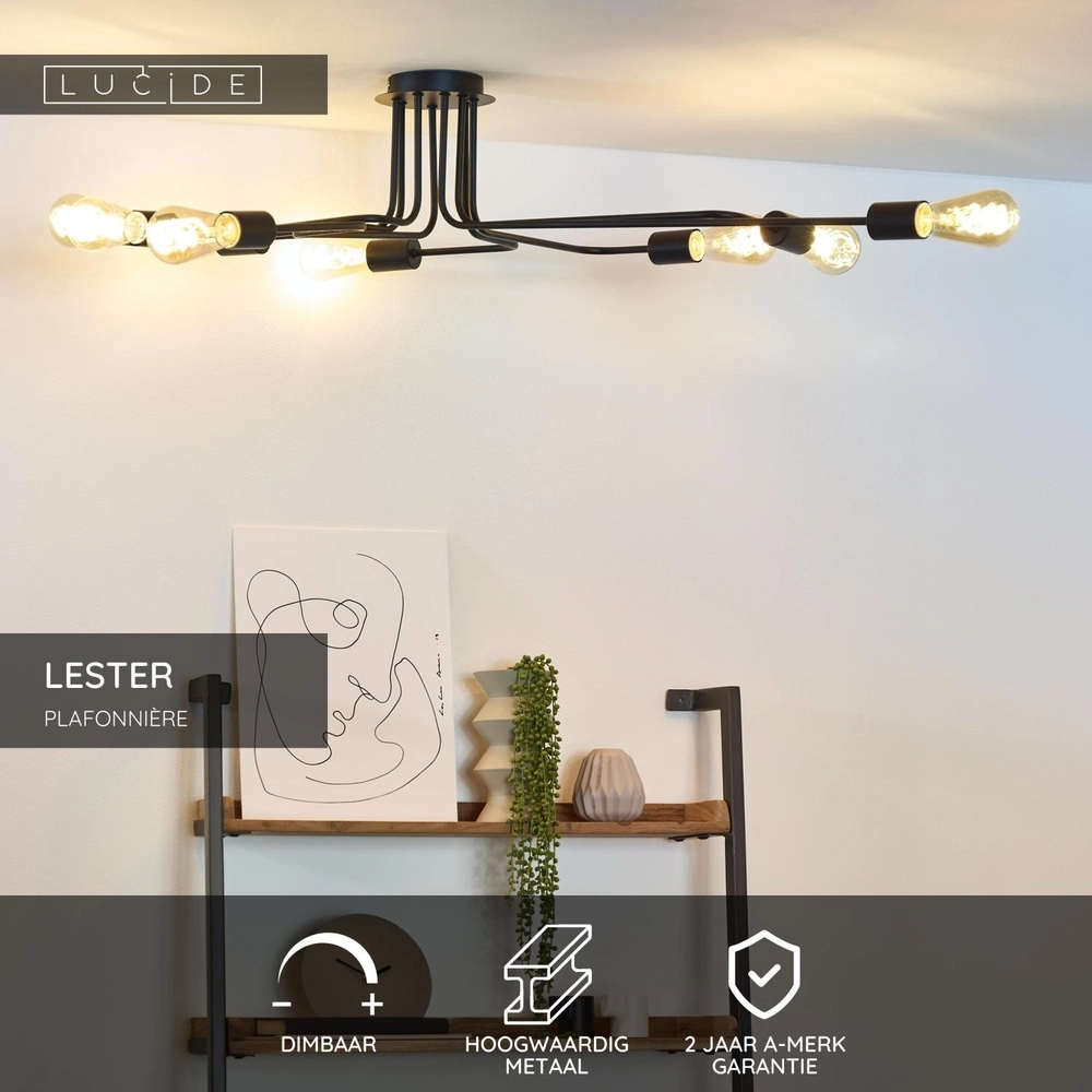 Lampe de plafond Lester Noir à 8 lumières Lucide 5411212210906