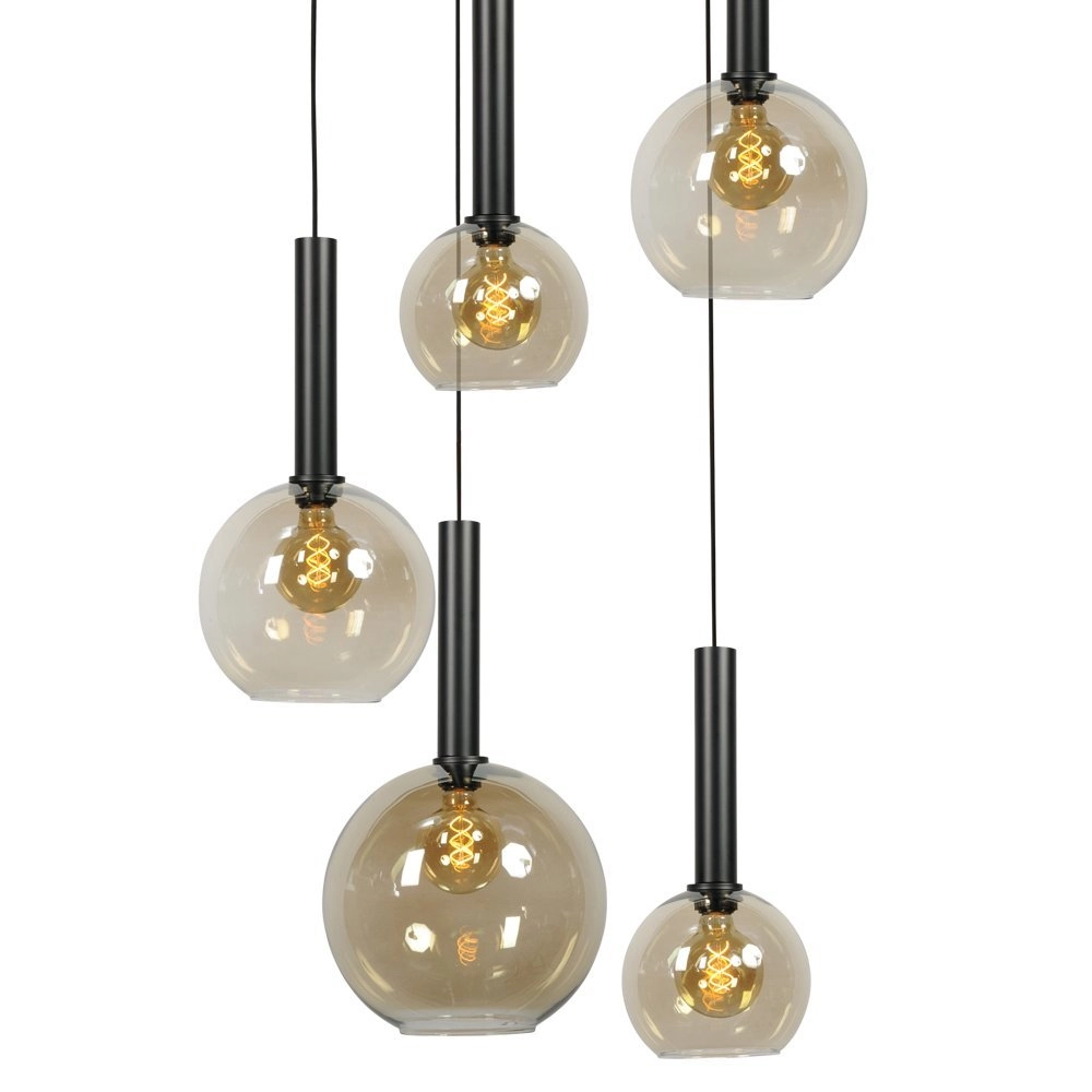 Lampe suspendue noire Bella 5 lumières avec ampoules en verre Masterlight 8718121255798