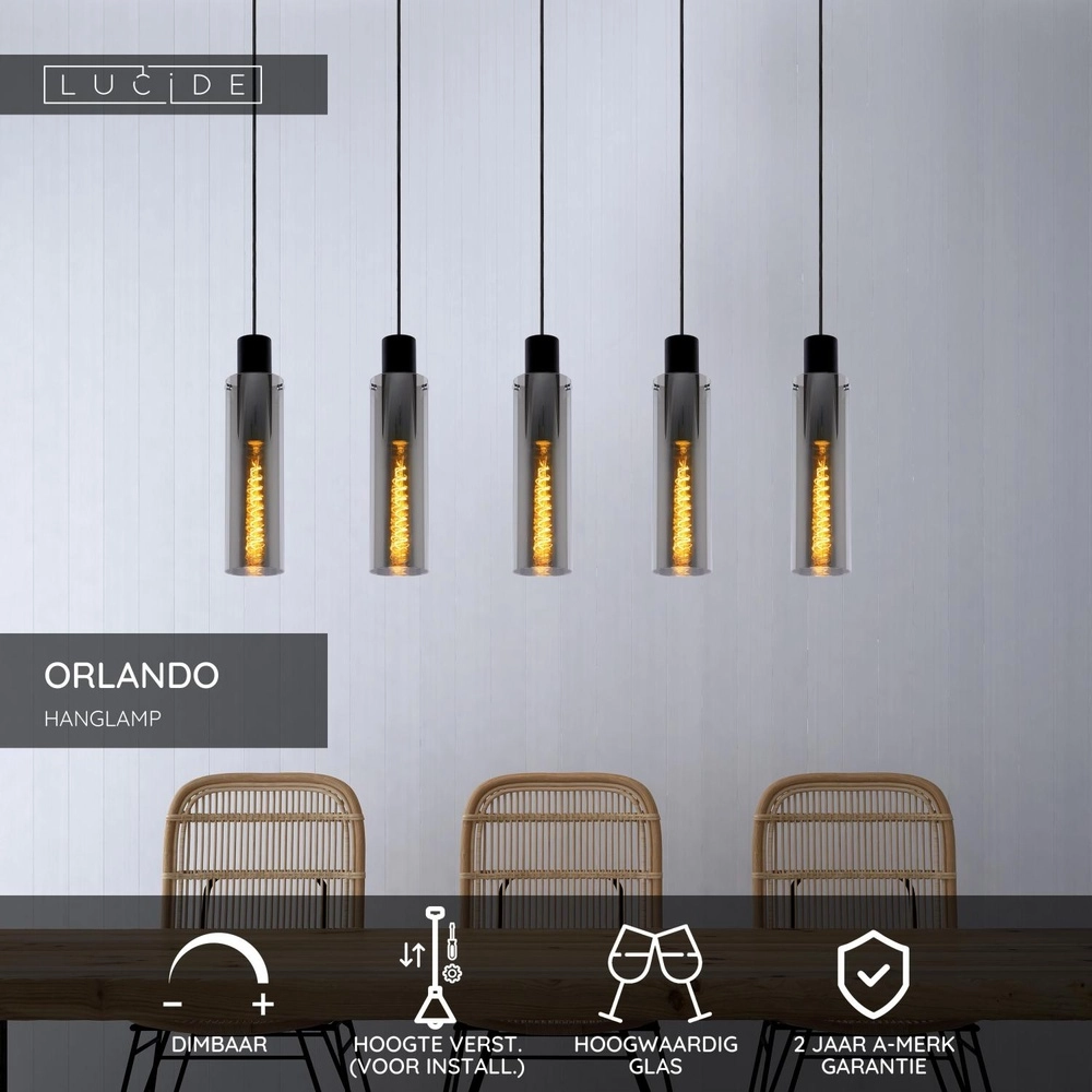 Lampe suspendue à 5 lumières Orlando Verre fumé Lucide 5411212740748
