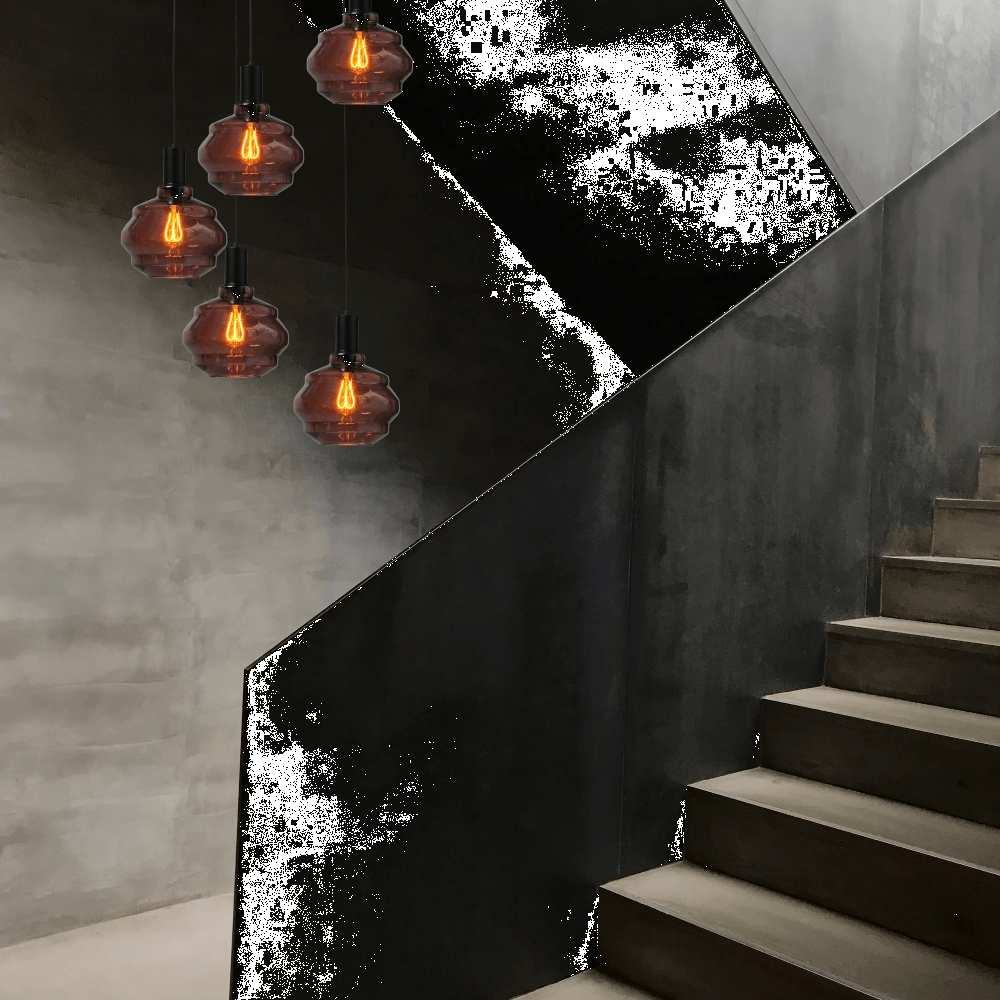 Suspension loft 5 lumières - noire - Porto avec verres Ball rouges - Ø 24cm Masterlight 8718121270999