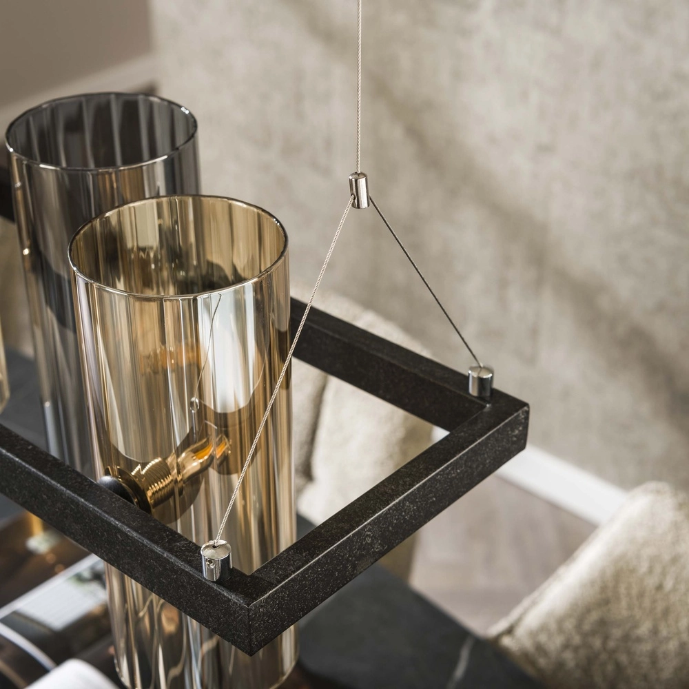 Lampe suspendue Cylinder 130cm - verre fumé et ambré Lyora 8716803512443