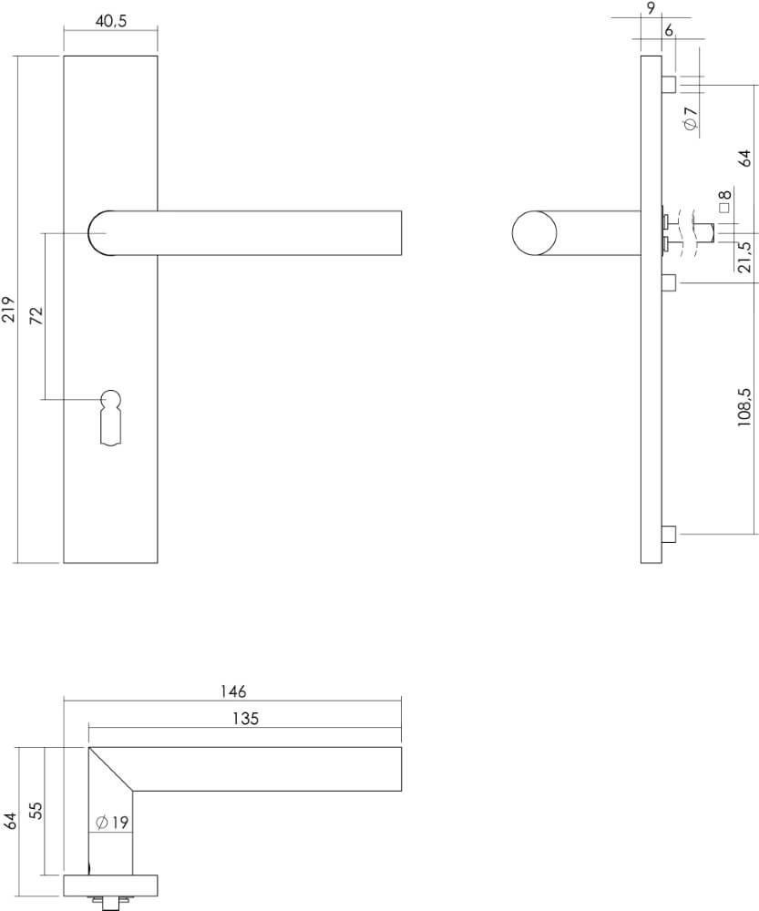 Poignée Hoek 90 Clé rectangulaire 72mm acier inoxydable Intersteel 8714186289693