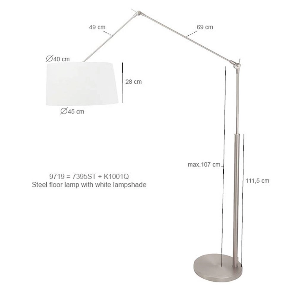 Lampadaire Gramineus 165cm gris avec abat-jour lin blanc Steinhauer 8712746093742