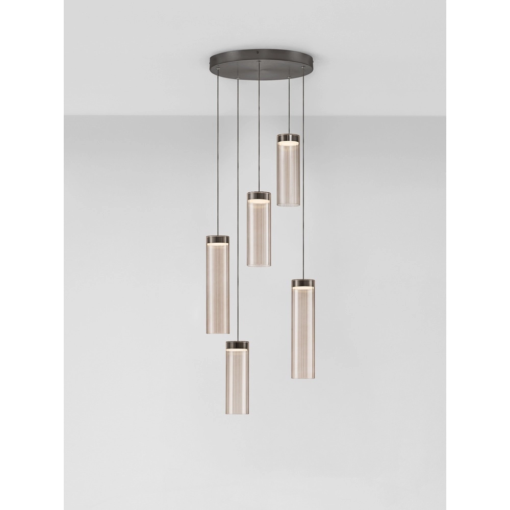 Lampe pendante de conception Brielle Anthracite avec verre moka à 5 lumières Lyora 5212017495426