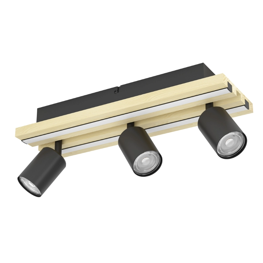 Ceiling lamp 3-lights Gesteira black with wood