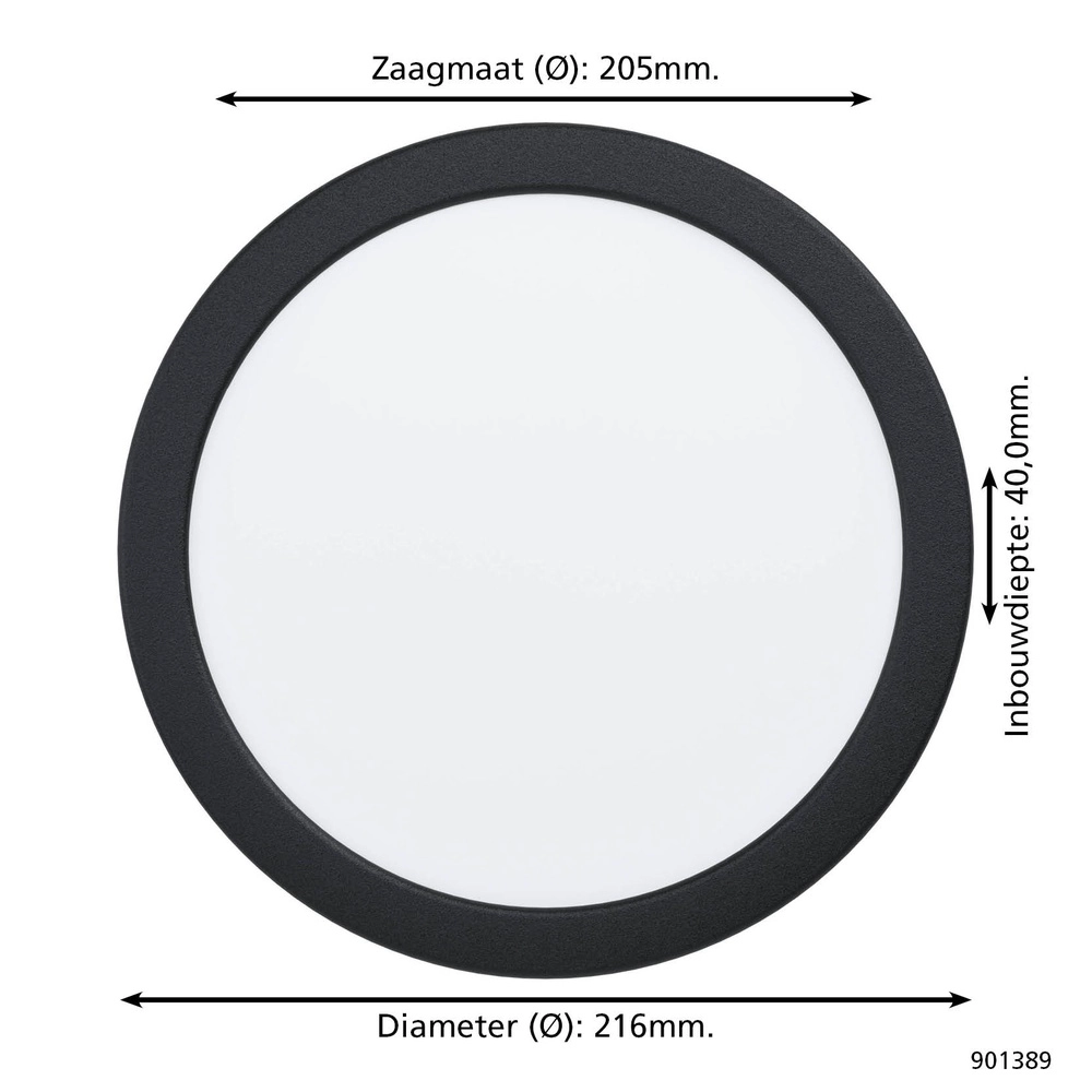 Lampe encastrée Fueva 6 rond - noir - Ø 21,6cm Eglo 9008606330706