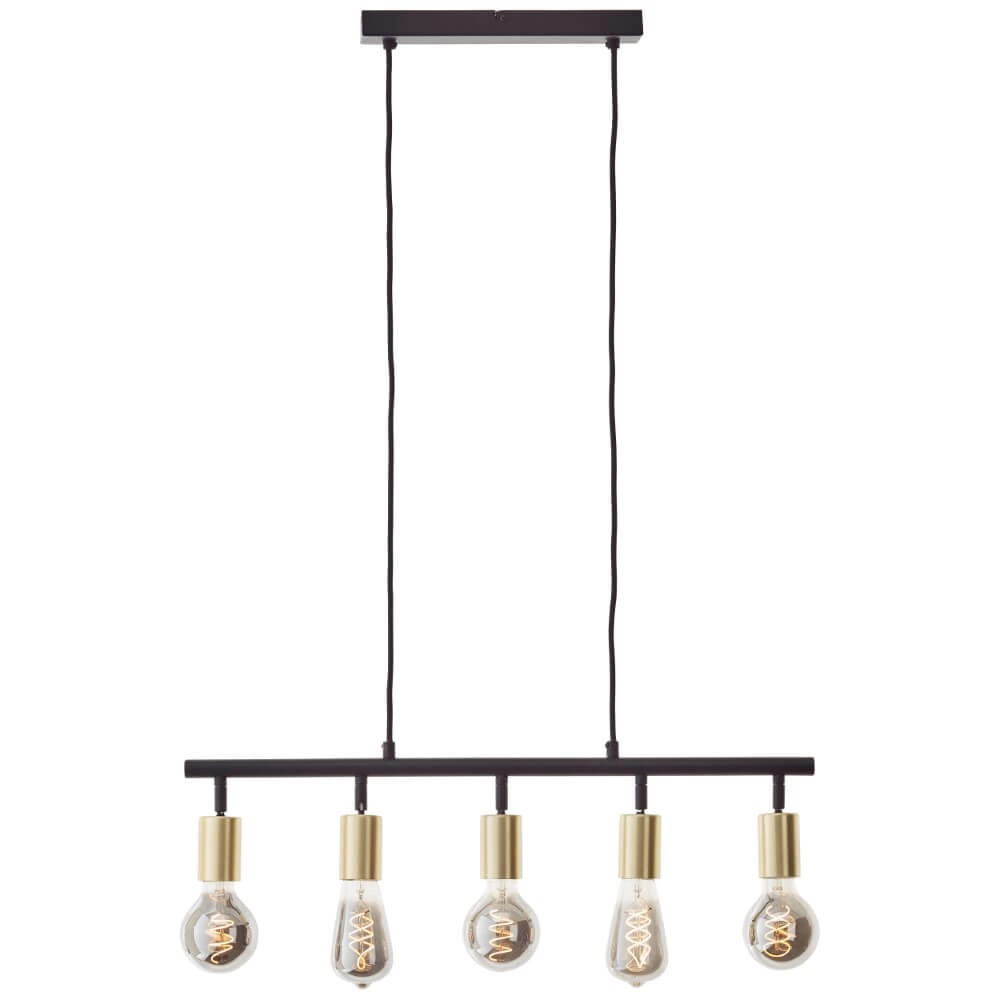 Lampe suspendue 5 lumières Tiffany noir avec de l'or