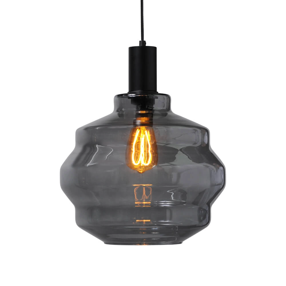 Lampe suspendue noire Porto avec verre fumé Boule - Ø 30cm