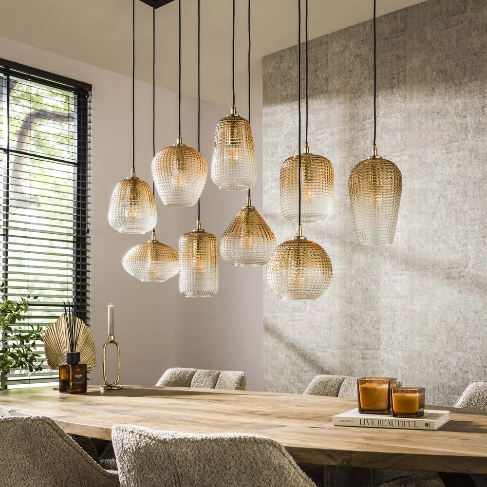 Lampe pendante XXL Dot 9 verres ambrés qui s’estompent Lyora 8716803511194