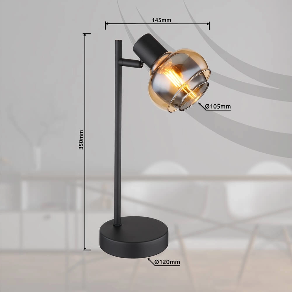 Lampe de table noire Tokki Verre fumé ambré simple Globo 9007371452033