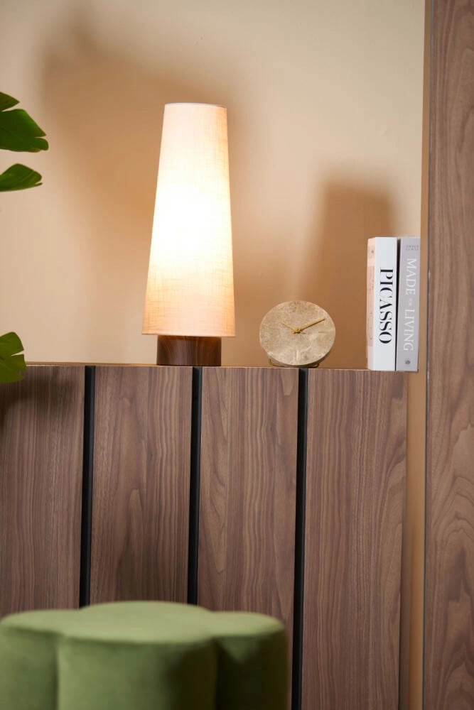 Lampe de table blanche Howie avec bois foncé Ø 19cm