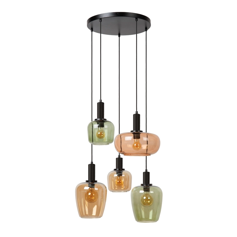 Lampe suspendue à 5 lumières Ilona noir avec lentilles colorées