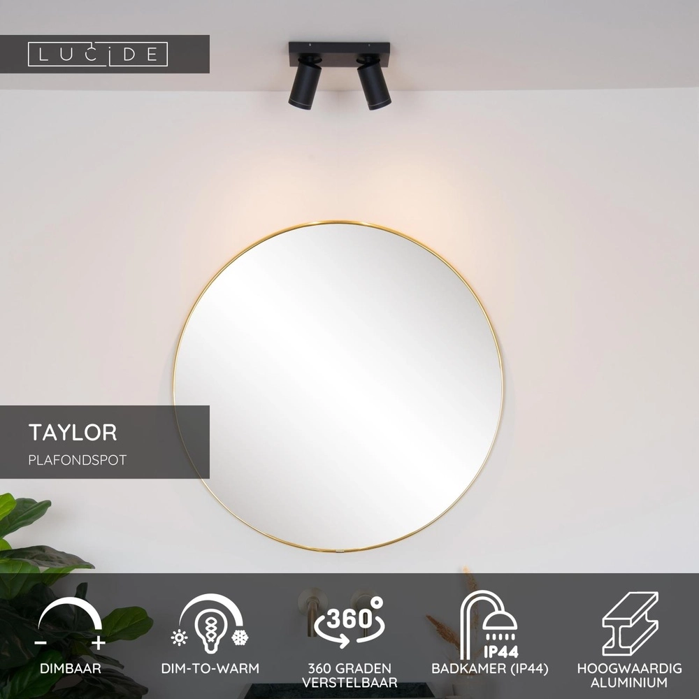 Projecteur de plafond Taylor IP44 noir à deux lumières Lucide 5411212092632