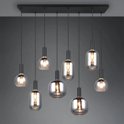 Lampe suspendue pour salle à manger Diva 8 lumières - verre fumé Trio 4017807614589