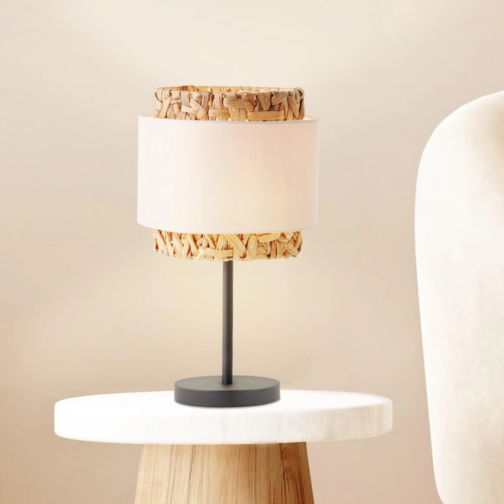 Lampe de table Waterlilly rotin avec tissu blanc Brilliant 4004353411953