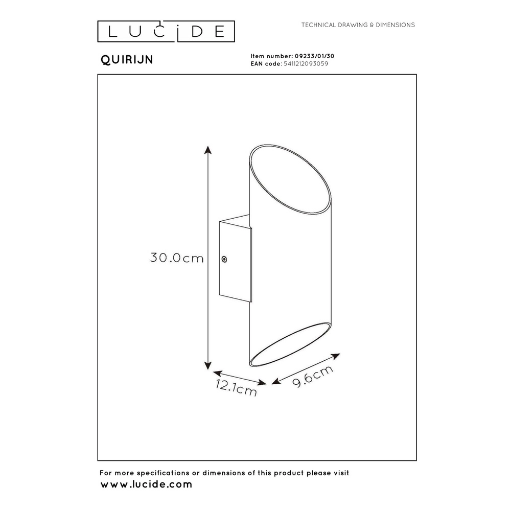 Projecteur mural Quirijn Noir Lucide 5411212093059