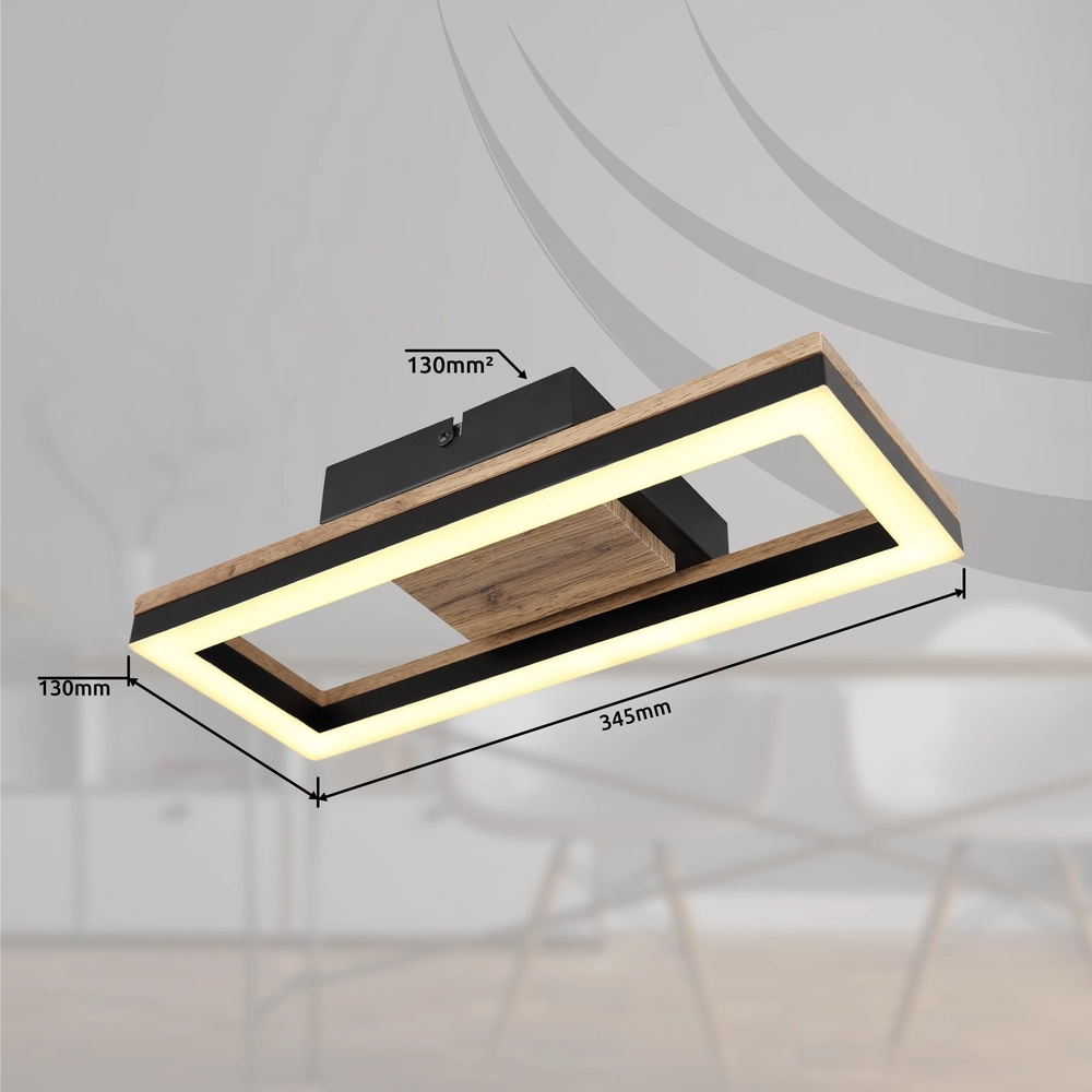 Lampe de plafond Beatrix Rectangle noir avec bois Globo 9007371454402