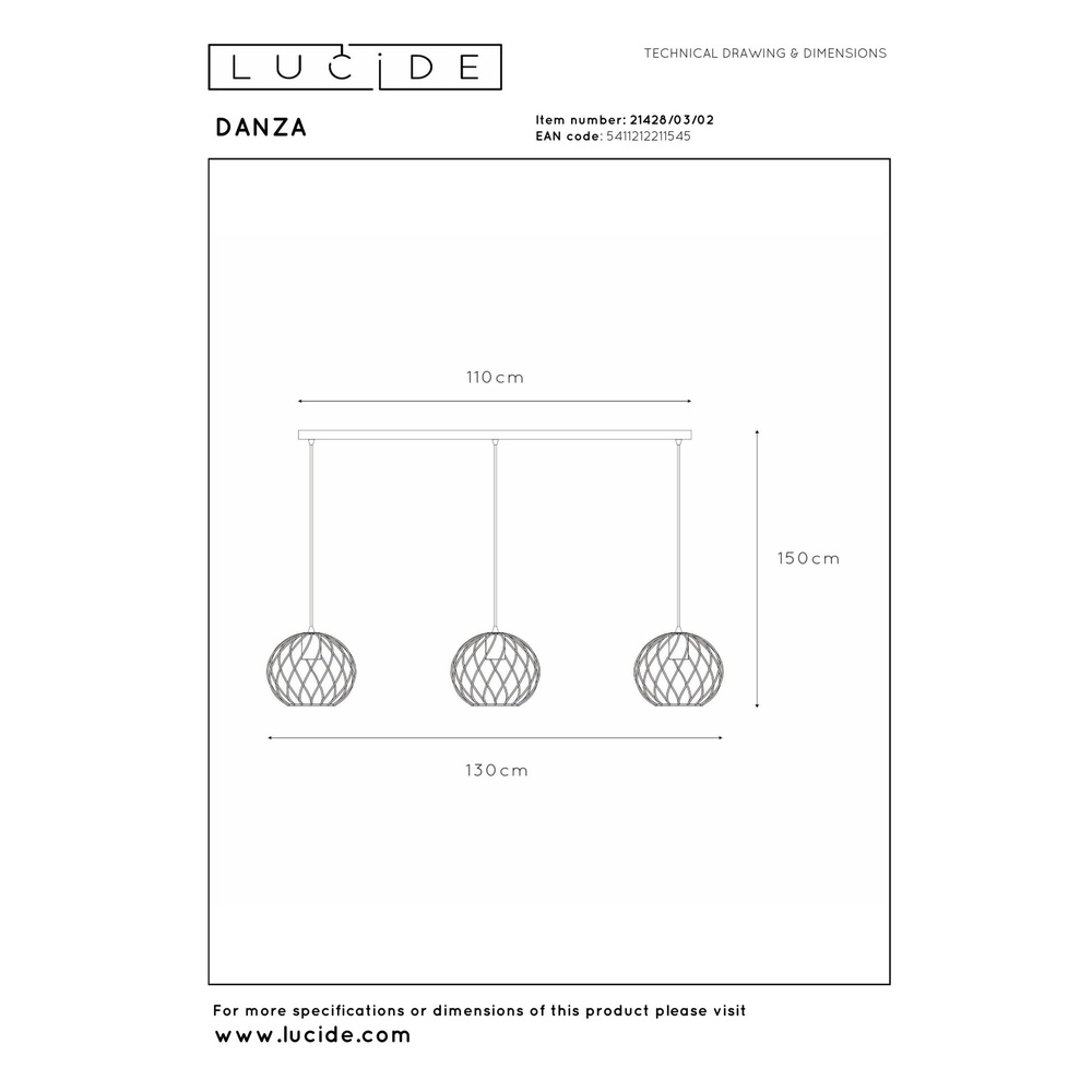 Lampe pendante à 3 lampes Danza Or Lucide 5411212211545