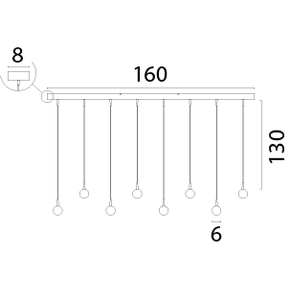 Lampe suspendue à 8 lampes Talana 160 x 8cm noir Ø 6cm DTW Masterlight 8718121352268